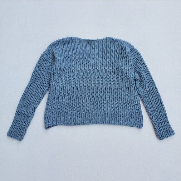 Sky and Sparrow Sage Green Chunky Open Knit Long Sleeve Cropped Sweater - Picture 8 of 9